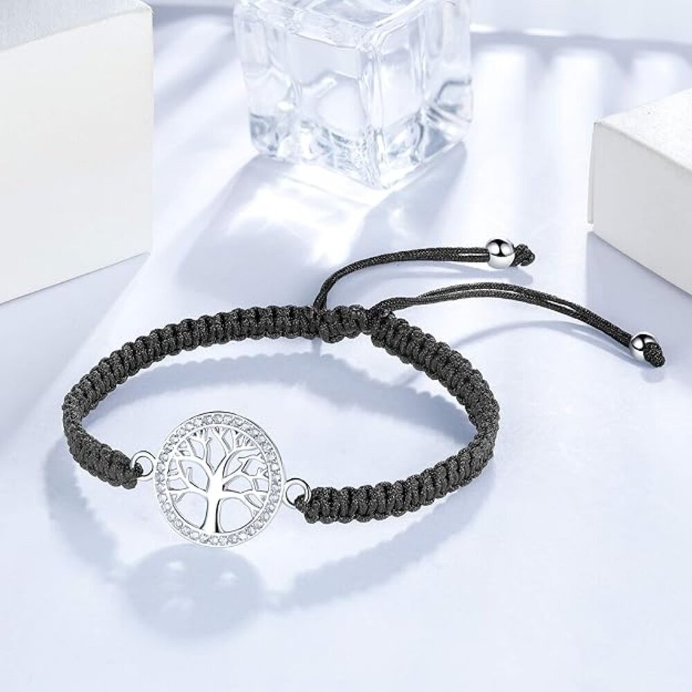 NEW! Tree of Life Bracelet for Women, Black Rope Bracelet 925 Silver Handmade
